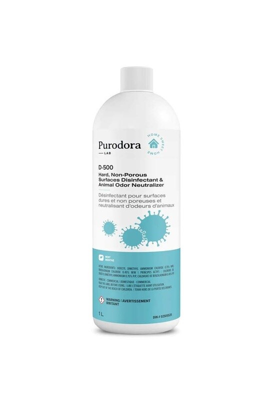 Purodora / (D-500) Désinfectant pour surfaces dures et non poreuses et neutralisant d'odeurs d'animaux