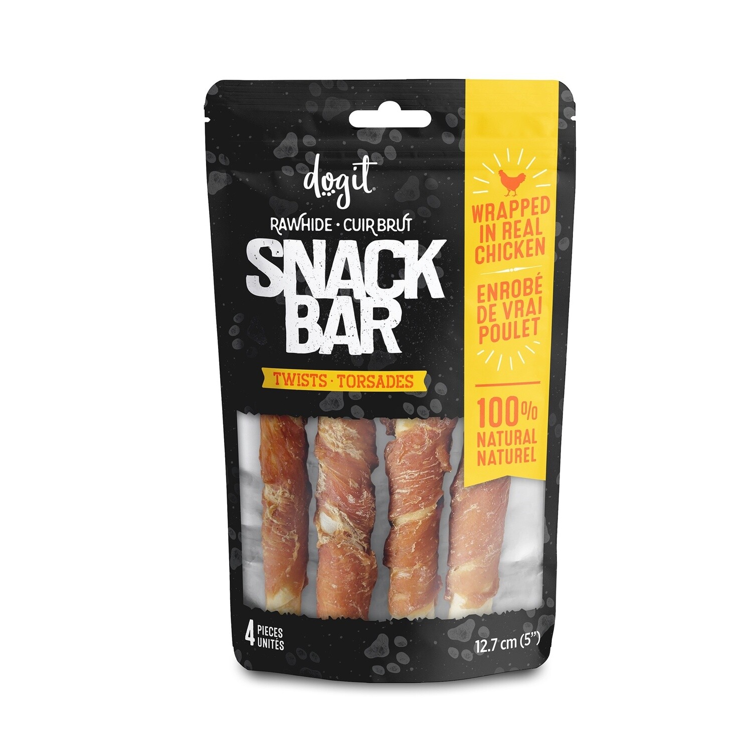 Dogit / Chien /  Snack Bar / Torsades de cuir brut enrobés / poulet, Options: Paquet de 4 (5po)