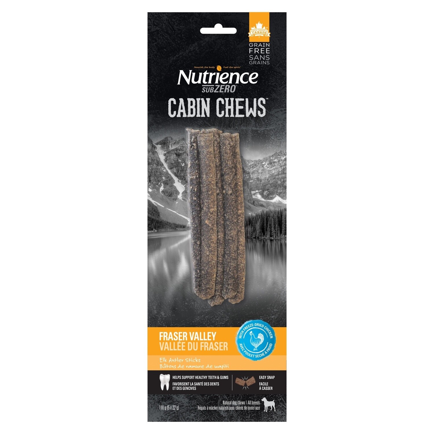 Nutrience Subzero Chien / Bâtons de ramure Cabin Chews / Vallée du Fraser, 110 g (3,9 oz) / paquet de 5