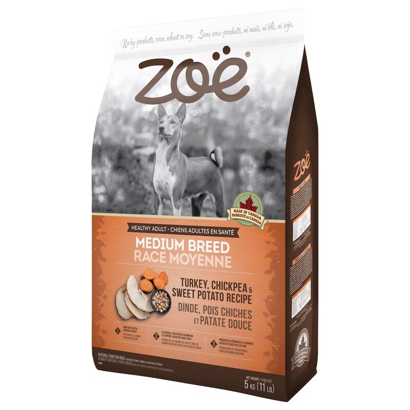 Zoë / Chien / adulte moyenne race / Dinde, pois chiches et patate douce / 5 kg(11 lb)