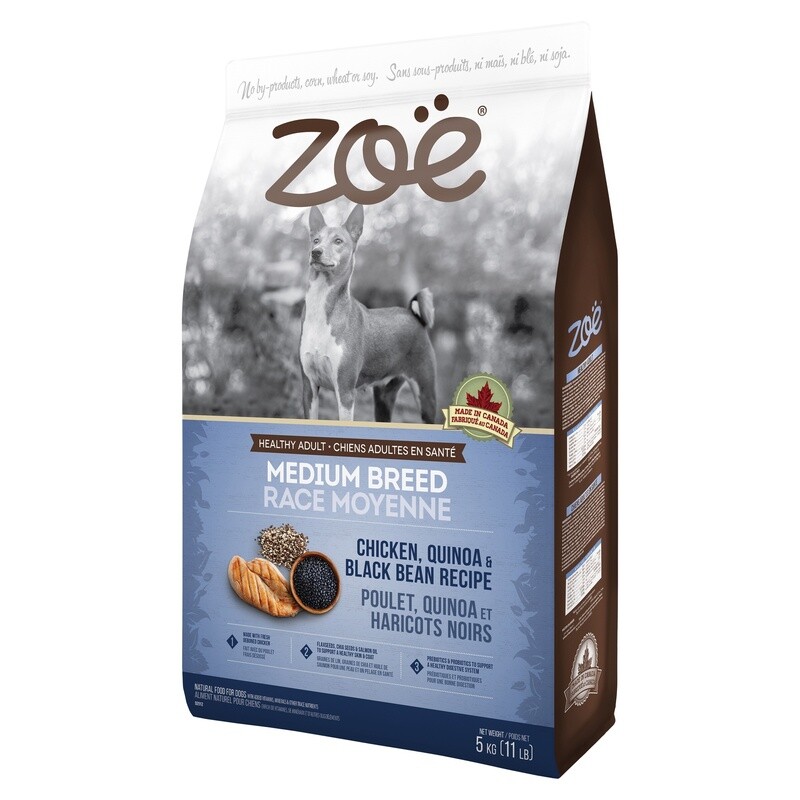 Zoë / Chien / adulte moyenne race / Poulet, quinoa et haricots noirs / 5 kg (11lb)