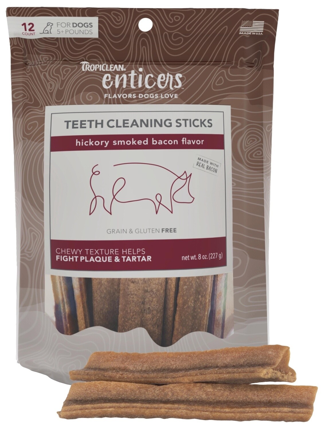 Tropiclean / Chien / Bâtonnets Dentaires 12 unités, saveur: Bacon Fumé