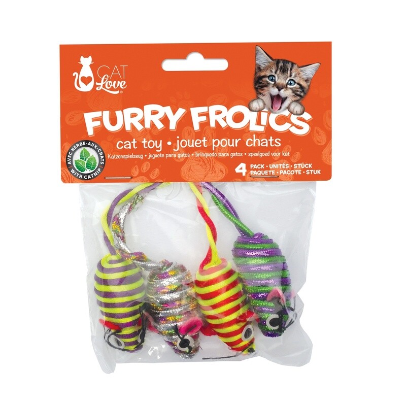 Furry Frolics Cat Love / souris scintillantes avec herbe à chat / paquet de 4