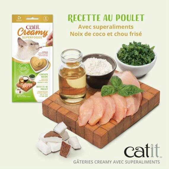Catit / Chat / gâteries creamy avec superaliments / 4 x 10g (0.35oz), saveur: Poulet, noix de coco et chou frisé