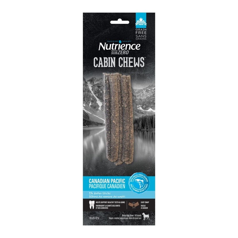 Nutrience Subzero Chien / Bâtons de ramure Cabin Chews / Pacifique canadien, 110 g (3,9 oz) / paquet de 5