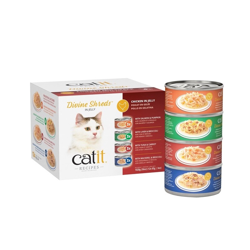 Catit / Chat / Divine Shreds en gelée / 12 x 4 x conserves de 85 g