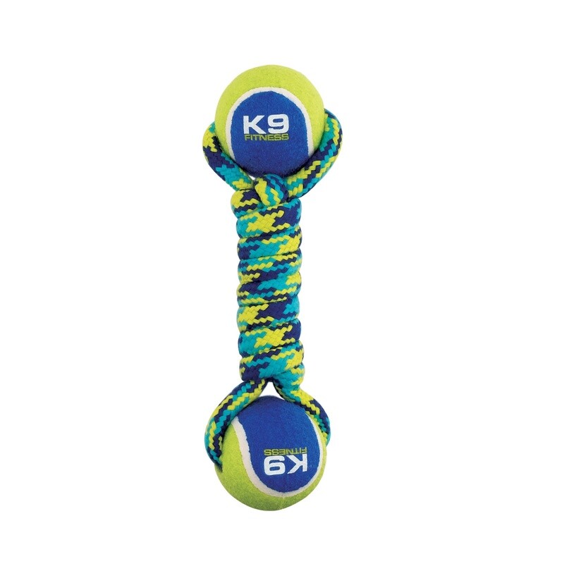 Zeus 2.0 / Chien / haltère en corde avec deux balles de tennis Fitness / 22,9 cm (9 po)