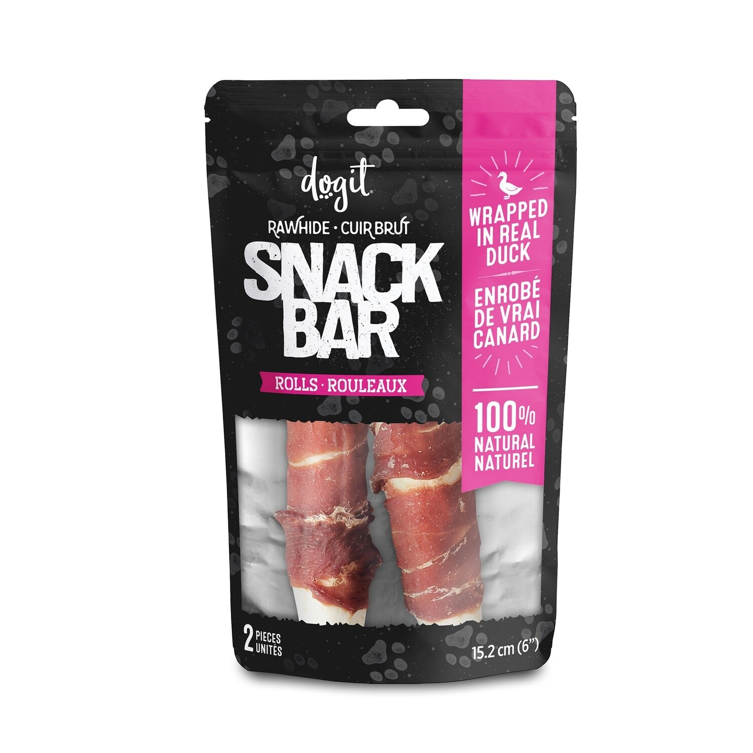 Dogit / Chien / Snack Bar / Torsades de cuir brut enrobés / canard, Options: Paquet de 2 (6po)