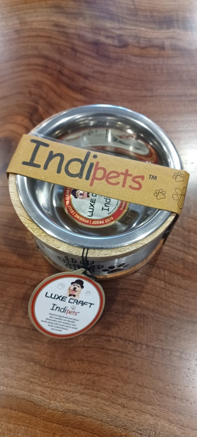 Indipets / Gamelle Stainless &amp; Bois, Format &amp; Couleur: Argent 16 oz
