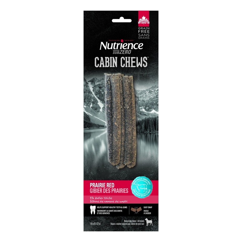 Nutrience Subzero Chien / Bâtons de ramure Cabin Chews / Gibier des Prairies, 110 g (3,9 oz) / paquet de 5