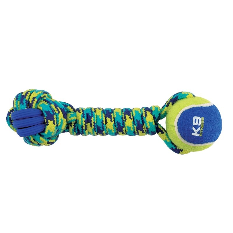 Zeus 2.0 / Chien / haltère en corde et en TPR avec balle de tennis Fitness / 30,5 cm (12 po)