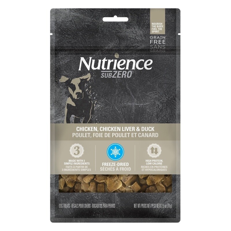 Nutrience / Chien / Subzero / Régals séchés à froid / Vallée du Fraser / Poulet, foie de poulet et foie de canard / 70 g (2,5 oz)