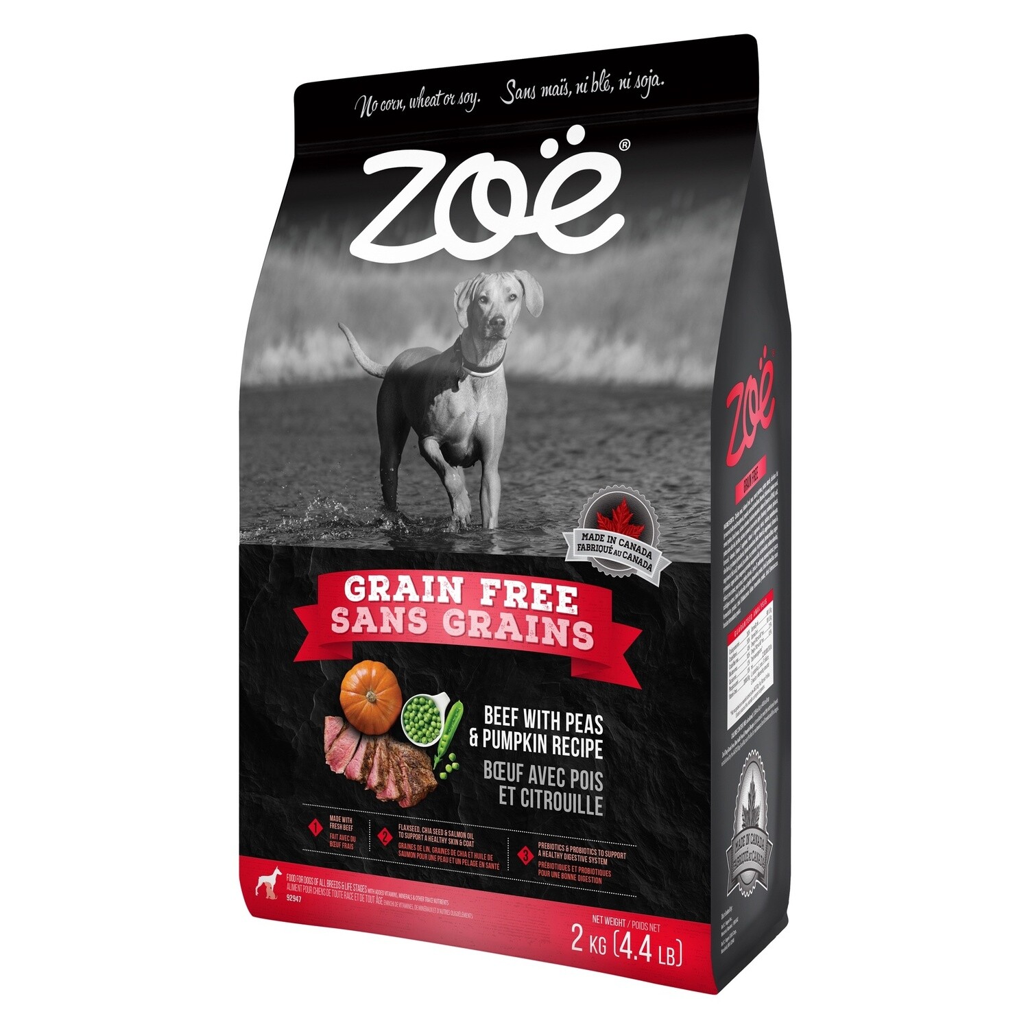 Zoë / Chien / Sans grains / Bœuf avec pois et citrouille / 2 kg (4.4lb)