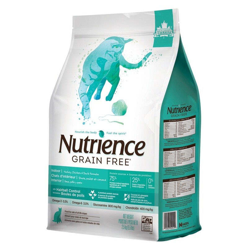 Nutrience Sans grains Chat intérieur   Dinde, poulet et canard