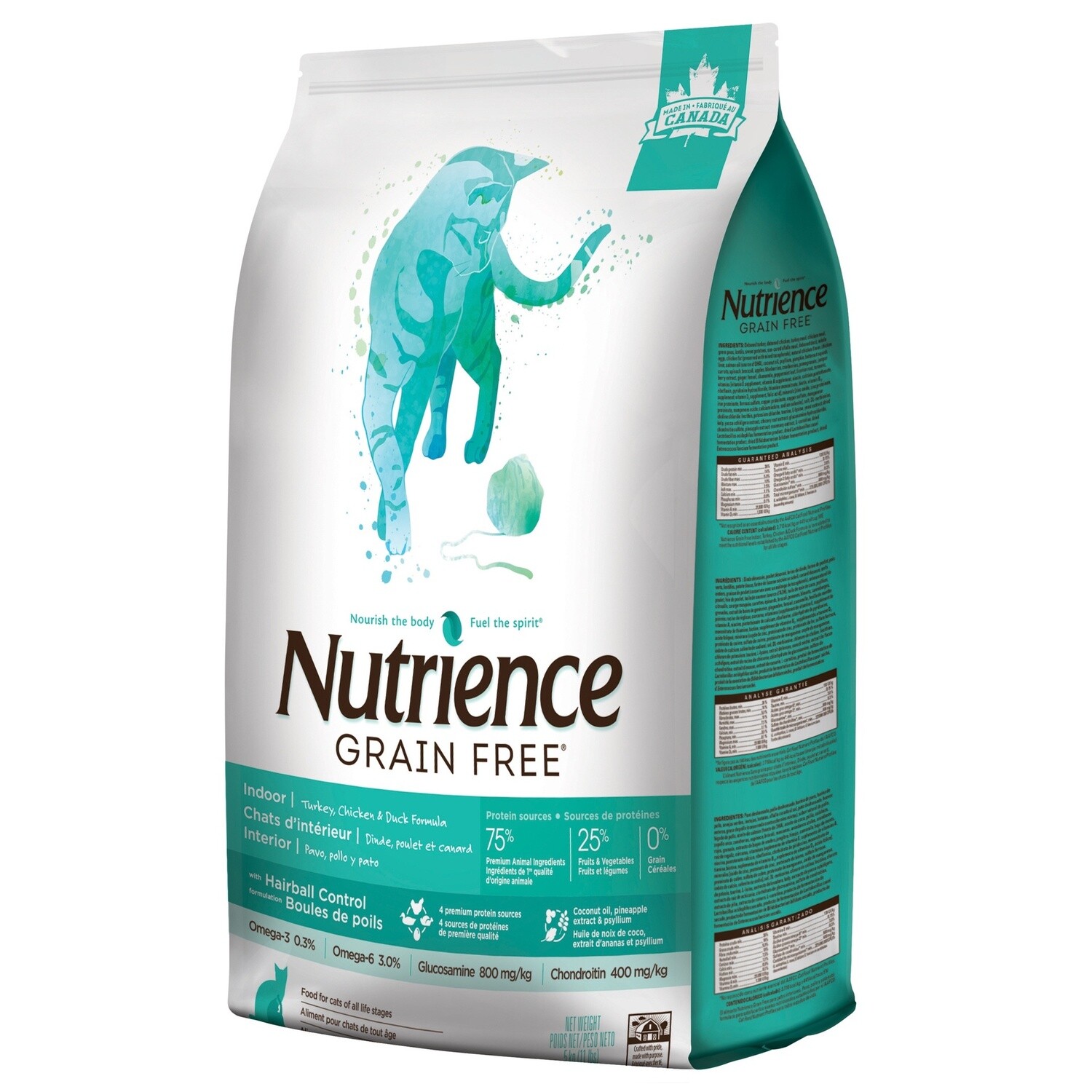 Nutrience Sans grains Chat intérieur   Dinde, poulet et canard, Format: 5 kg (11 lb)