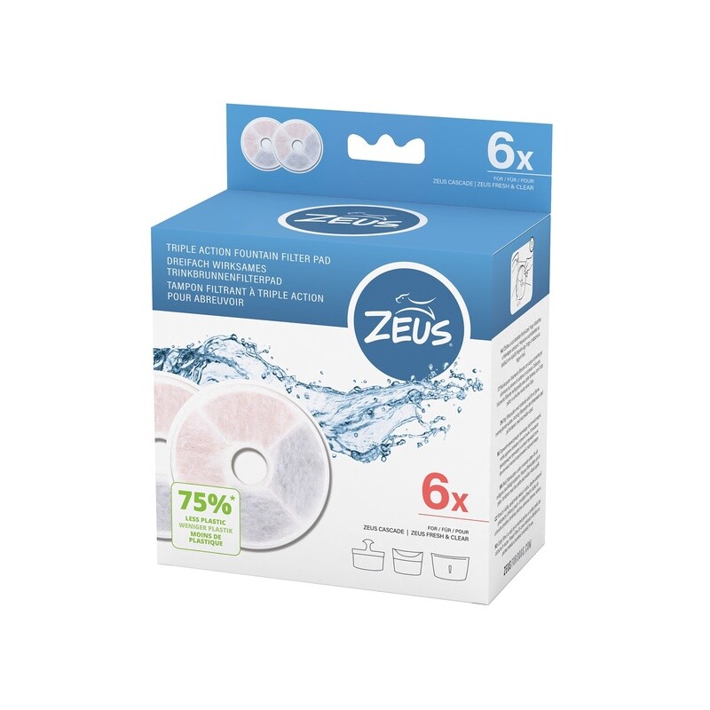 Zeus / Chien / tampons filtrants à triple action pour abreuvoirs Zeus / paquet de 6