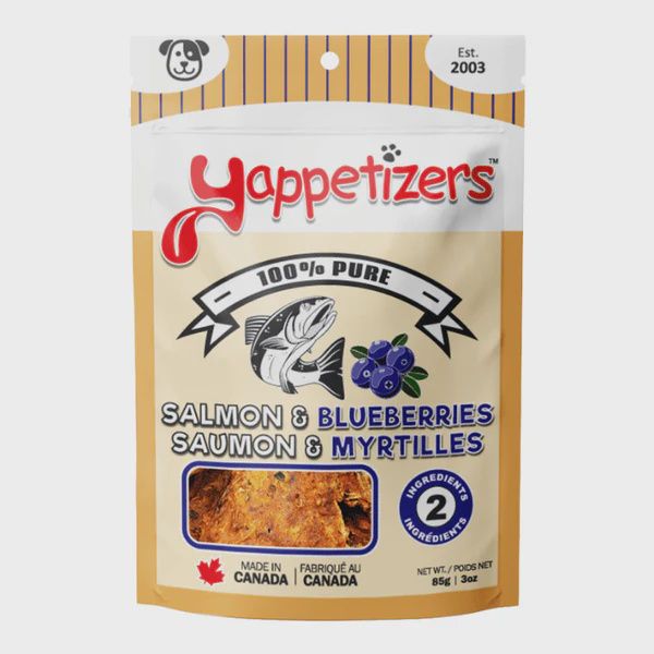 Yappetizers / Gâteries déshydratées / saumon et myrtilles, Format: 85 g