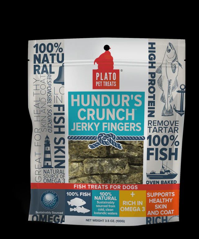 Plato / Chien / Friandises au poisson séché Hundur&#39;s Crunch, Format: Jerky Fingers 3.5 oz