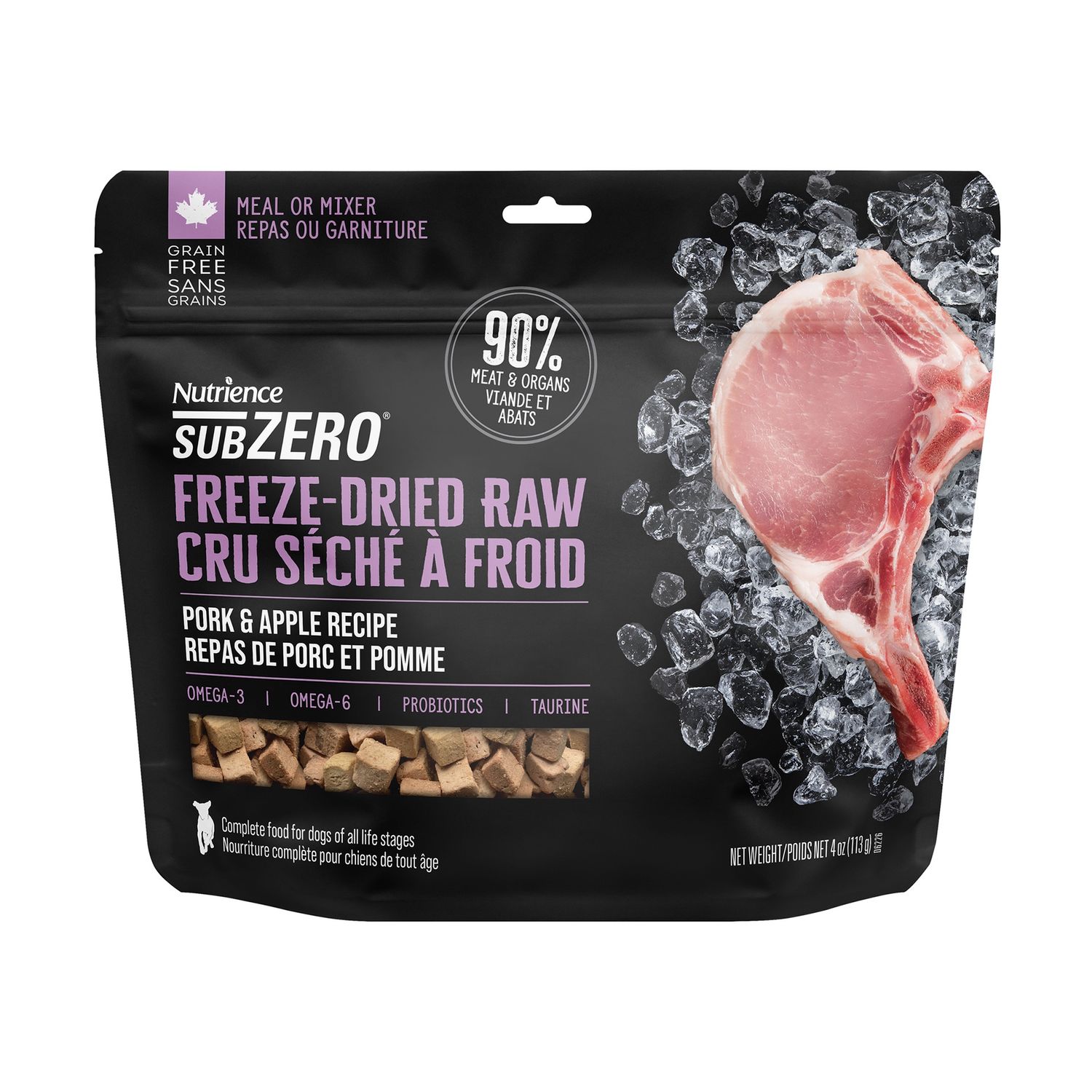 Nutrience / Subzero / Chien / Cru séché à froid / repas de porc et pommes, Format: 113g