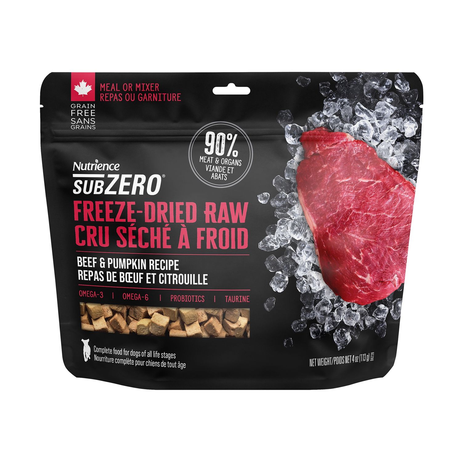 Nutrience / Subzero / Chien / Cru séché à froid / repas de bœuf et citrouille, Format: 113g