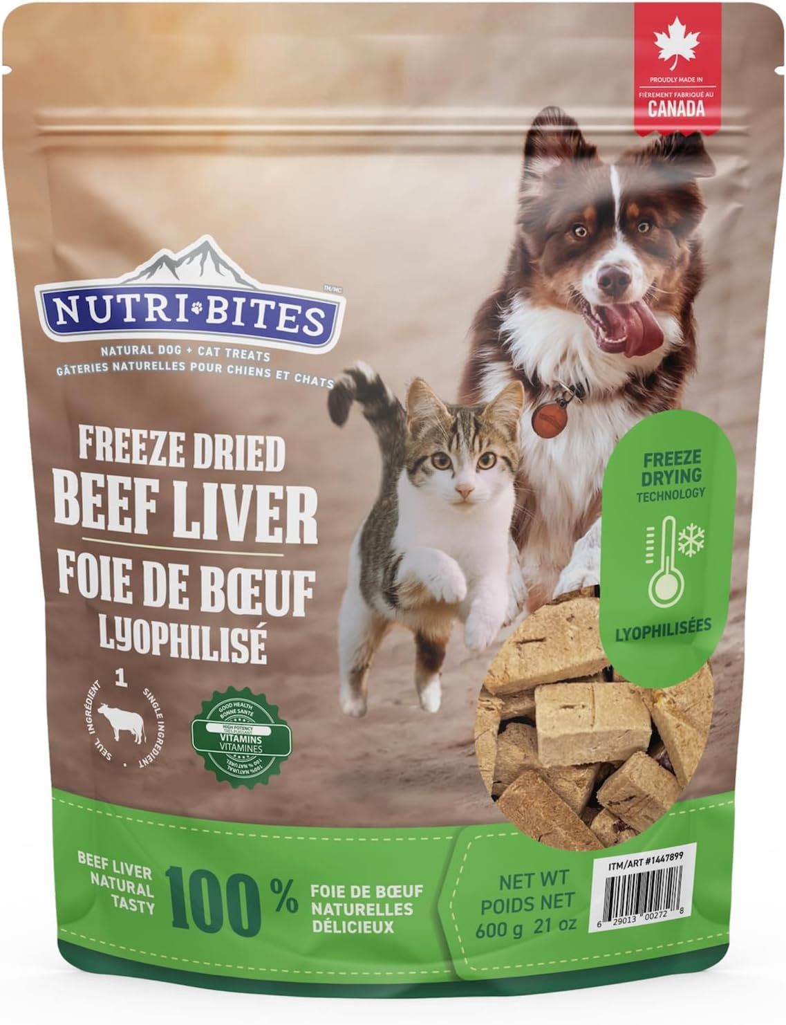 Nutribites / Chat et chien / Gâteries naturelles lyophilisées, Format &amp; Saveur: Foie de bœuf (600g/21oz)