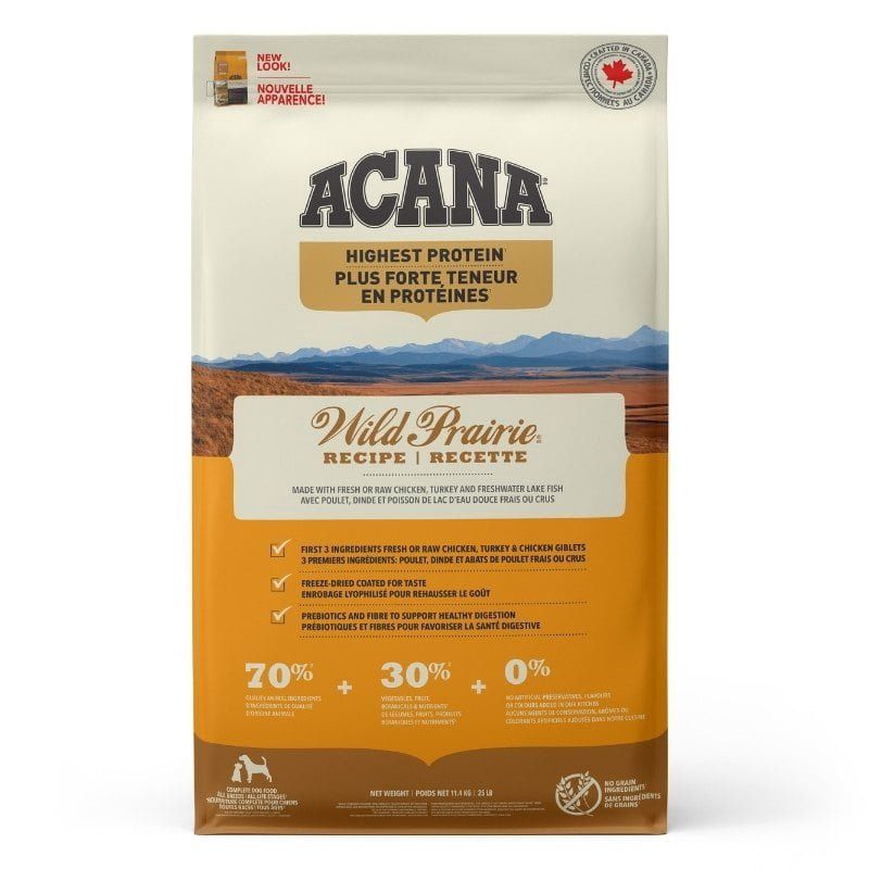 Acana / Chien / Haute teneur protéines, recette prairies sauvages Wild Prairie