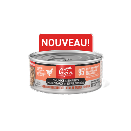 Orijen / Chat / Morceaux et effilochés, saumon et poulet, Format: 155g / 5.5oz