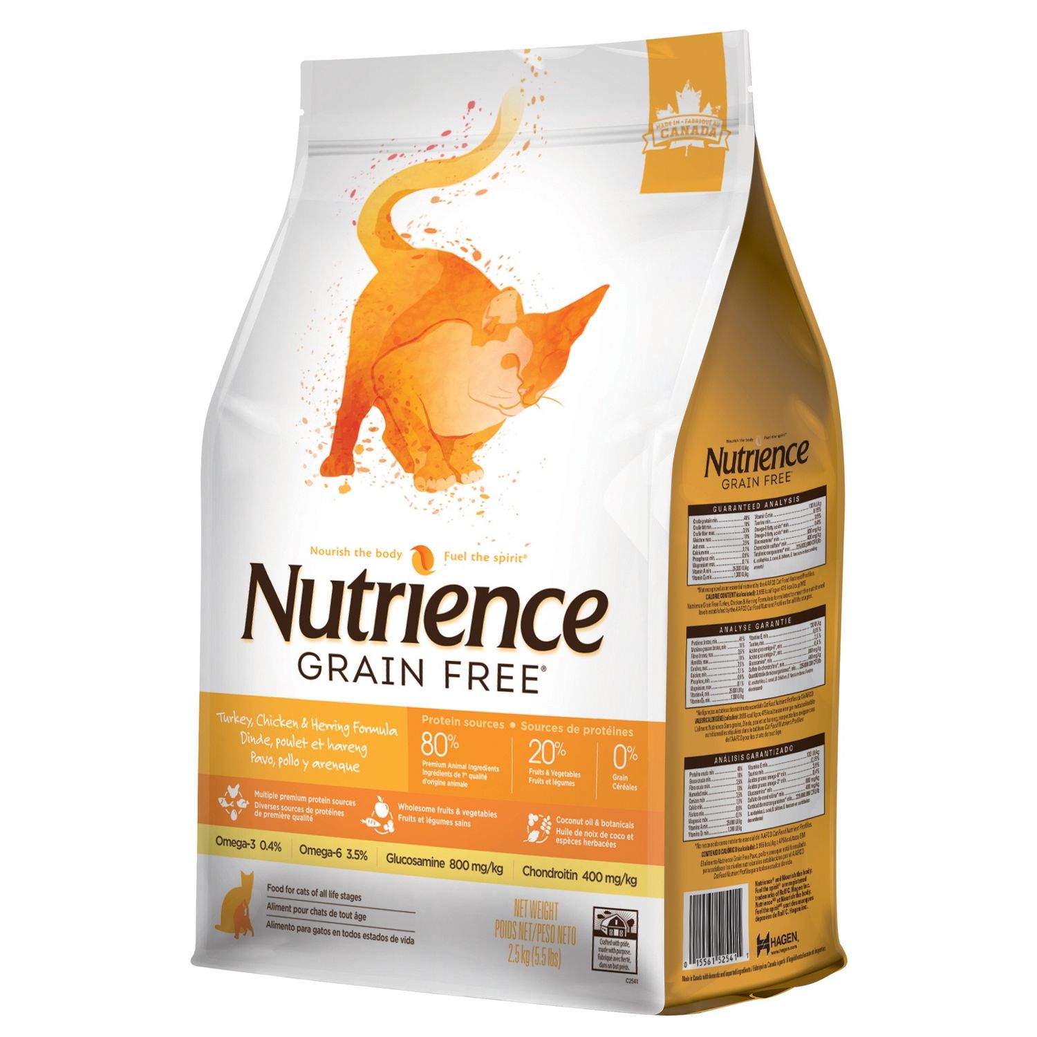 Nutrience Sans grains Chat  Dinde, poulet et hareng, Format: 2,27 kg (5 lb)