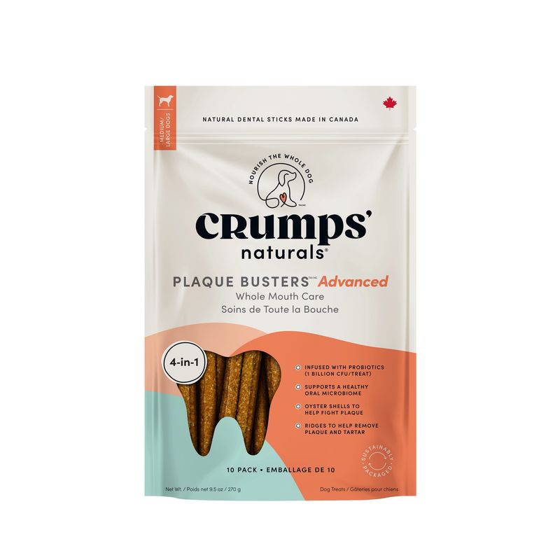 Crumps' Naturals / Chien / Bâtonnets dentaires Plaque Busters Advanced" 7" _ Soins de la Bouche _ Pqt 10