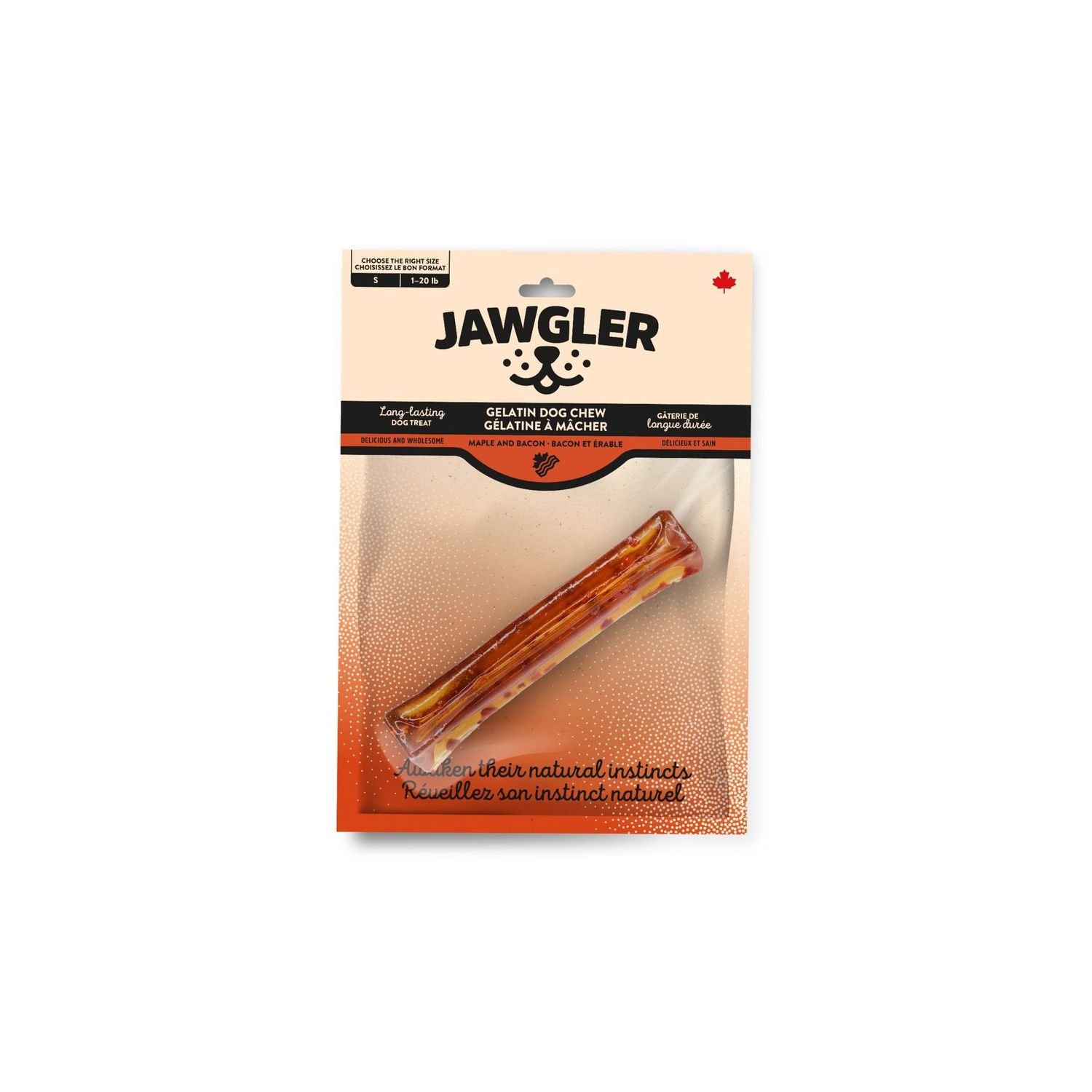 Jawgler / Chien / bâtons de gélatine à mâcher, Format: Petit (chien de 1-20lb), saveur: Bacon &amp; Érable
