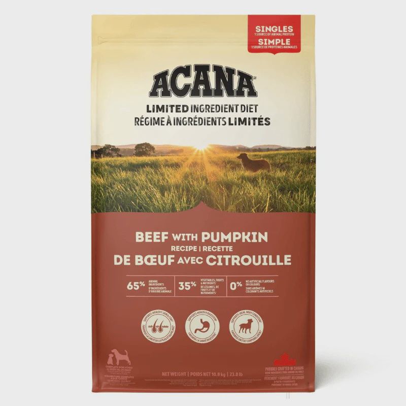 Acana / Chien / ingrédients limités, recette de boeuf avec citrouille, Format: 23.8 lb (10.8 kg)