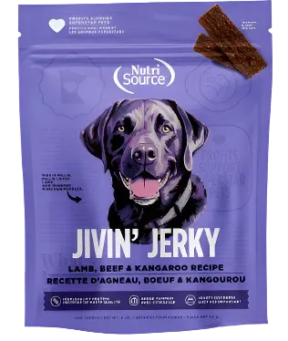 Nutri Source / Chien / Jivin' Jerky, Format &amp; Saveur: 4 oz (113g) Agneau, bœuf &amp; kangourou