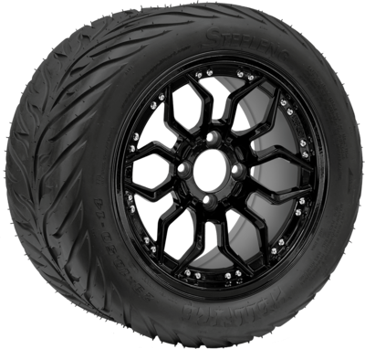 SGC 14″ Scorpion Glossy Black Wheel / STEELENG 23″x10.5″-14″ HELLFIRE All Terrain DOT Approved