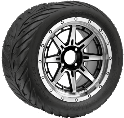 SGC 14″ Wolverine Machined Black Wheel / STEELENG 23″x10.5″-14″ HELLFIRE All Terrain DOT Approved