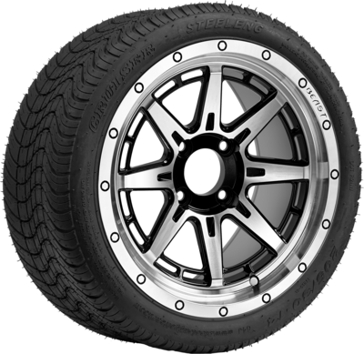 SGC 14″ Wolverine Machined Black Wheel / STEELENG 205/30-14 Low Profile Tire DOT Approved