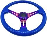 350mm 14&quot; Universal Deep Dish ABS Hard Wood Steering Wheel BLUE/NEO-CHROME Spoke