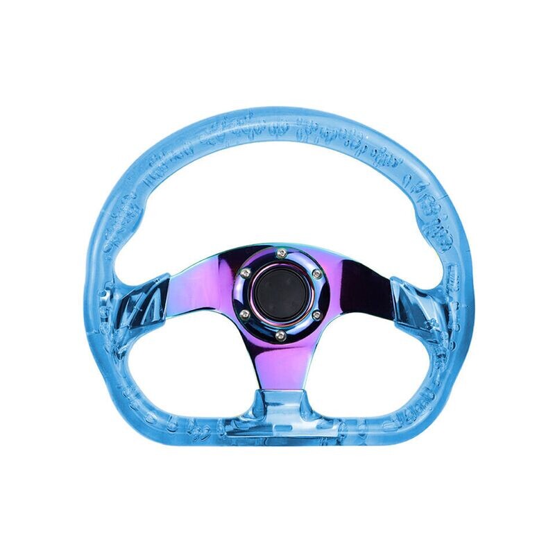 6-Holes 330mm Deep Dish Blue Crystal Bubble Neo Chrome Spoke Steering Wheel