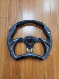 350MM Universal JDM FLAT DISH Black Carbon Fiber Look 6 BOLT STEERING WHEEL