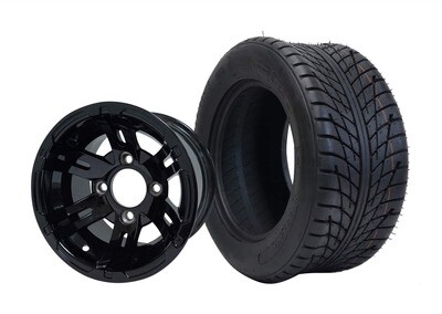 SGC 10″ x 7″ Bulldog Glossy Black Wheel – Aluminum Alloy / STEELENG 205/50-10 Low Profile Tire DOT Approved