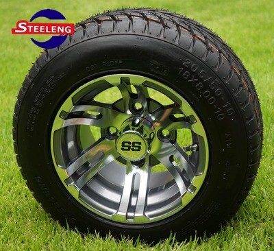 SGC 10″ x 7″ Bulldog Machined/Gunmetal Wheel – Aluminum Alloy / STEELENG 205/50-10 Low Profile Tire DOT Approved
