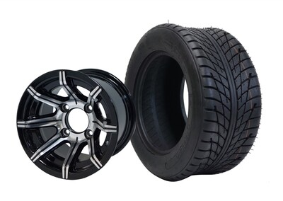 SGC 10″ Spider Machined/Black Wheel – Aluminum Alloy / STEELENG 205/50-10 Low Profile Tire DOT Approved