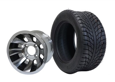 SGC 10″ Revolver Machined/Black Wheel – Aluminum Alloy / STEELENG 205/50-10 Low Profile Tire DOT Approved