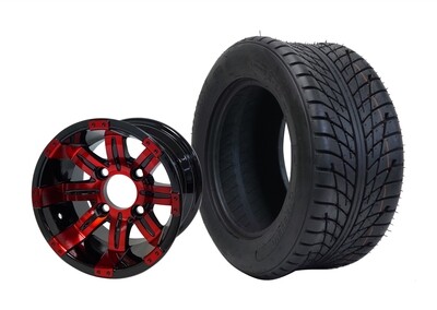 SGC 10″ Tempest Red/Black Wheel – Aluminum Alloy / STEELENG 205/50-10 Low Profile Tire DOT Approved