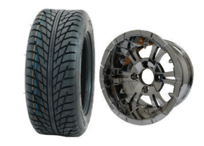 SGC 10″ Vampire Chrome Wheel – Aluminum Alloy / STEELENG 205/50-10 Low Profile Tire DOT Approved