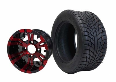 SGC 10″ Vampire Red/Black Wheel – Aluminum Alloy / STEELENG 205/50-10 Low Profile Tire DOT Approved
