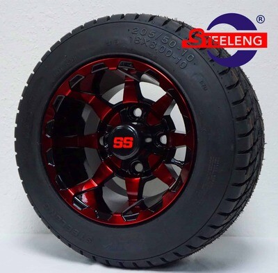 SGC 10″x7″ Red/Black ‘VORTEX’ Aluminum Alloy Wheels / Tires Combo