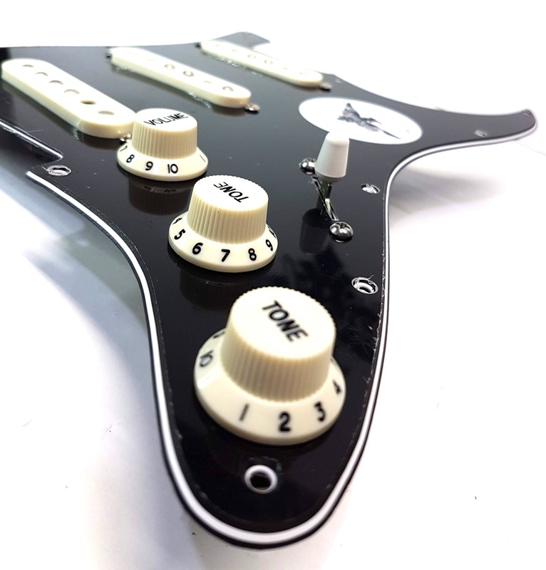 Pre Wired Fully Loaded Drop In 11 hole Strat SSS Black 3ply Pickguard