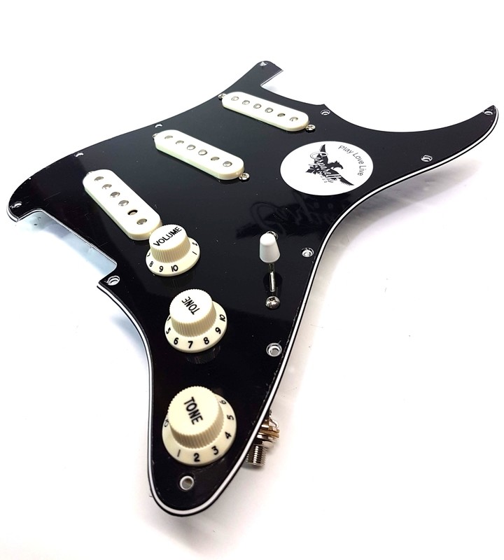 Pre Wired Fully Loaded Drop In 11 hole Strat SSS Black 3ply Pickguard