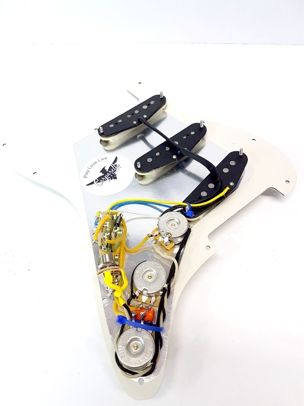 Pre Wired Fully Loaded Drop In 11 hole Strat SSS Vintage White 3ply Pickguard