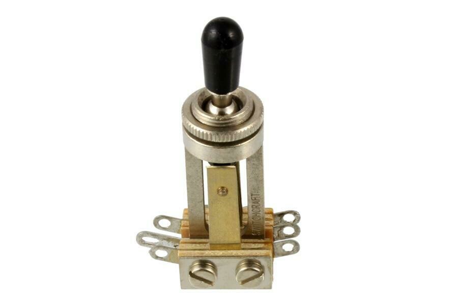 Switchcraft 3-Pickup straight toggle switch, pre-tinned at factory, with knurled nut & knob, for 3 pickup Gibson®.